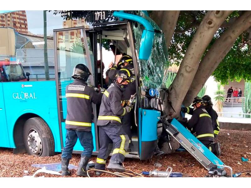 Bus driver rescued after crashing into a tree in Las Palmas