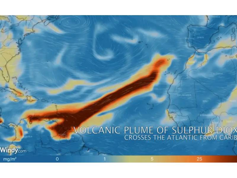 Sulphur dioxide cloud has reached the Canaries from volcanic eruption