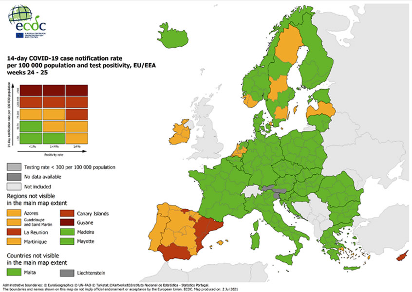 The Canary Islands are now high risk (red) on the ECDC Covid map
