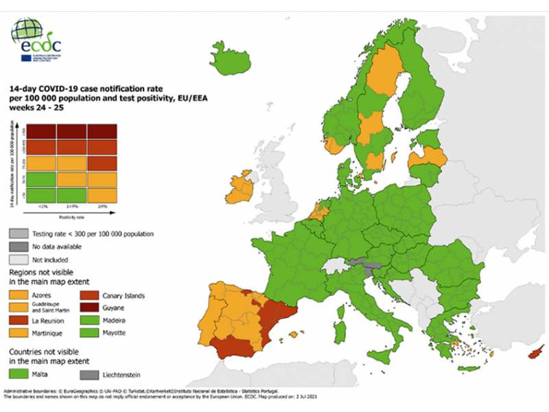 The Canary Islands are now high risk (red) on the ECDC Covid map