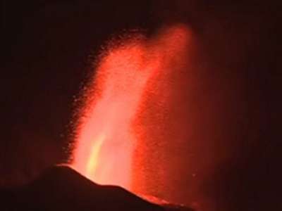 A new eruption point in the side of the volcano in Tacande 
