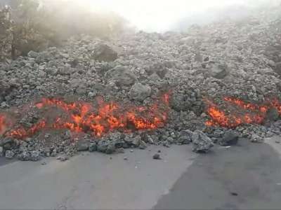 The lava flows have not advanced and drone pilots are attempting rescue of four dogs