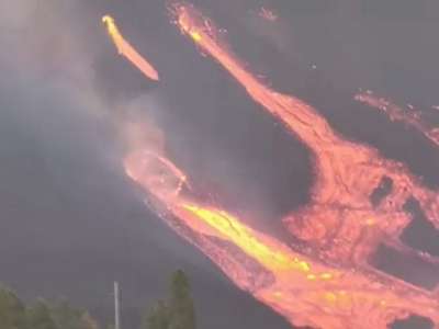 New lava flow formed as part of cone collapses in La Palma volcano