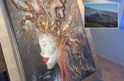 Painting made with ash from the La Palma volcano is being auctioned for charity