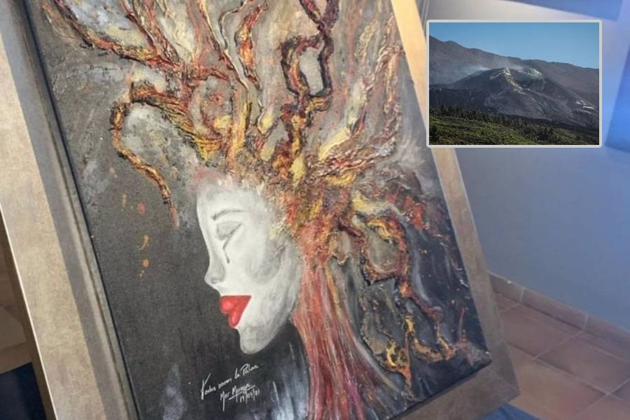 Painting made with ash from the La Palma volcano is being auctioned for charity