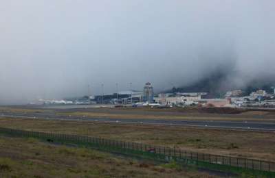 Intense rain and fog has caused flight cancellations, diversions and delays 