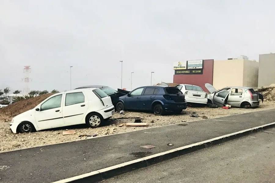 Hundreds of abandoned cars still litter the streets in the south of Tenerife