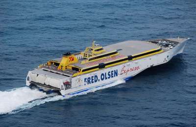 A car falls into the sea from a Fred Olsen ferry during a crossing from Tenerife