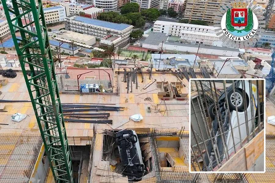 Freak accident as taxi plunges 5 metres into a building site