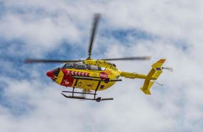 An injured motorcyclist is evacuated by helicopter after an accident on Teide