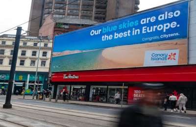 The Canary Islands new billboard in Manchester with a play on words