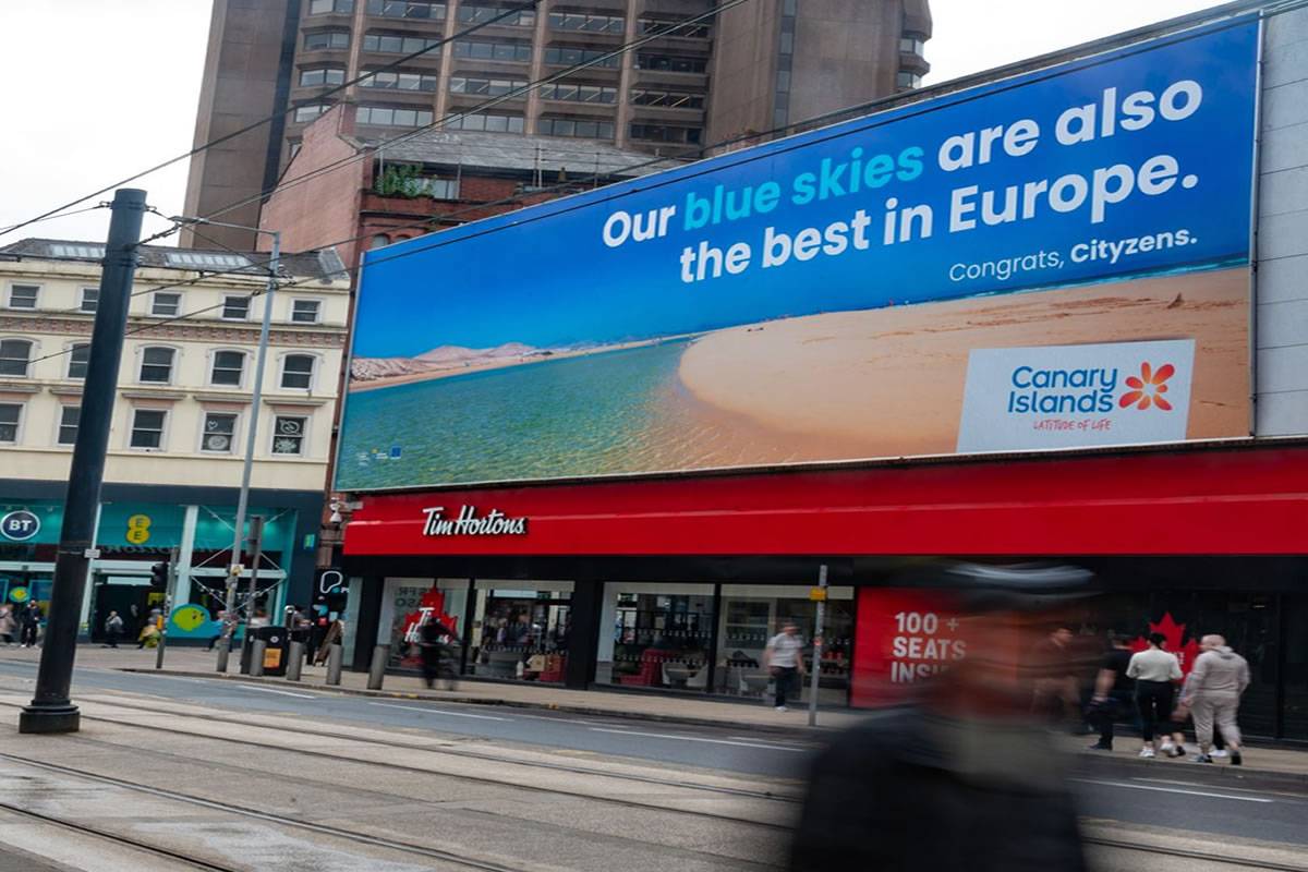 The Canary Islands new billboard in Manchester with a play on words