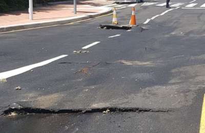 VIDEO: Road closed by Siam Park due to subsidence and cracked asphalt