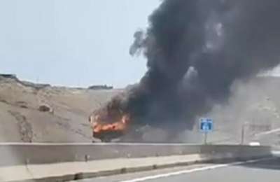 VIDEO: A coach full of tourists bursts into flames whilst on the GC-1 motorway