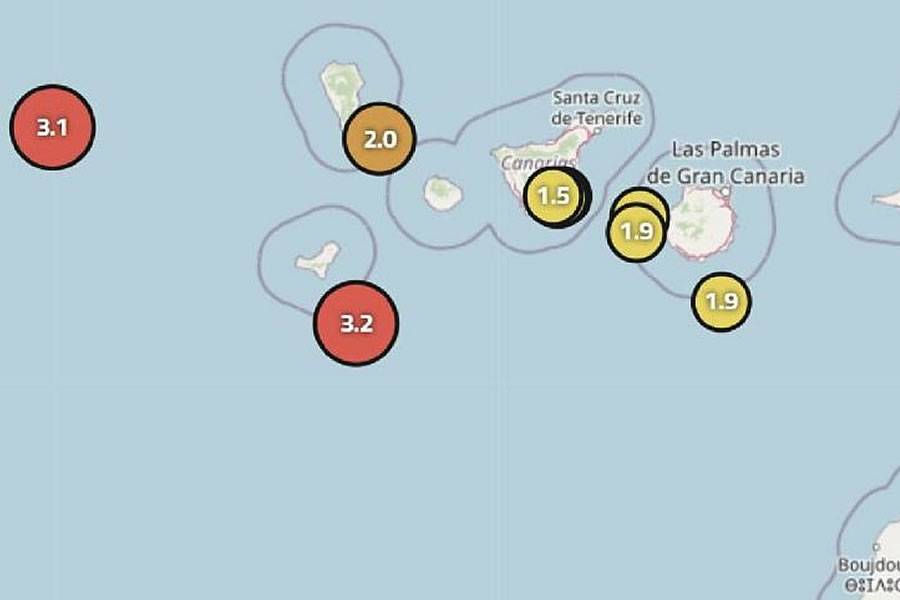 10 earthquakes recorded in 24 hours in the Canary Islands, two exceeding 3 magnitude