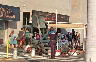 Four injured as vehicle loses control and crashes into a bar terrace
