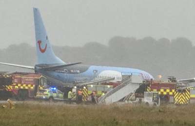 TUI plane skids off runway while landing at Leeds Bradford airport due to Storm Babet