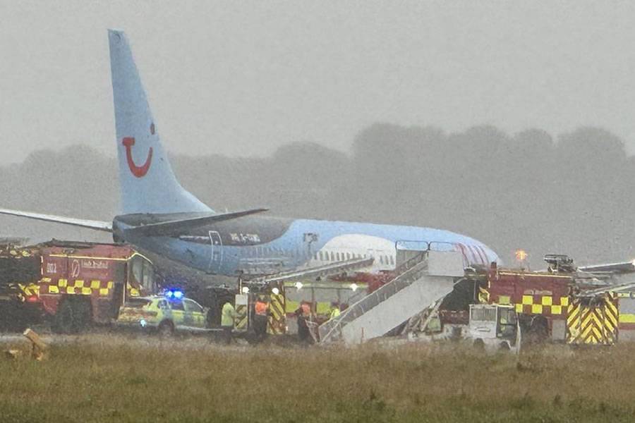 TUI plane skids off runway while landing at Leeds Bradford airport due to Storm Babet