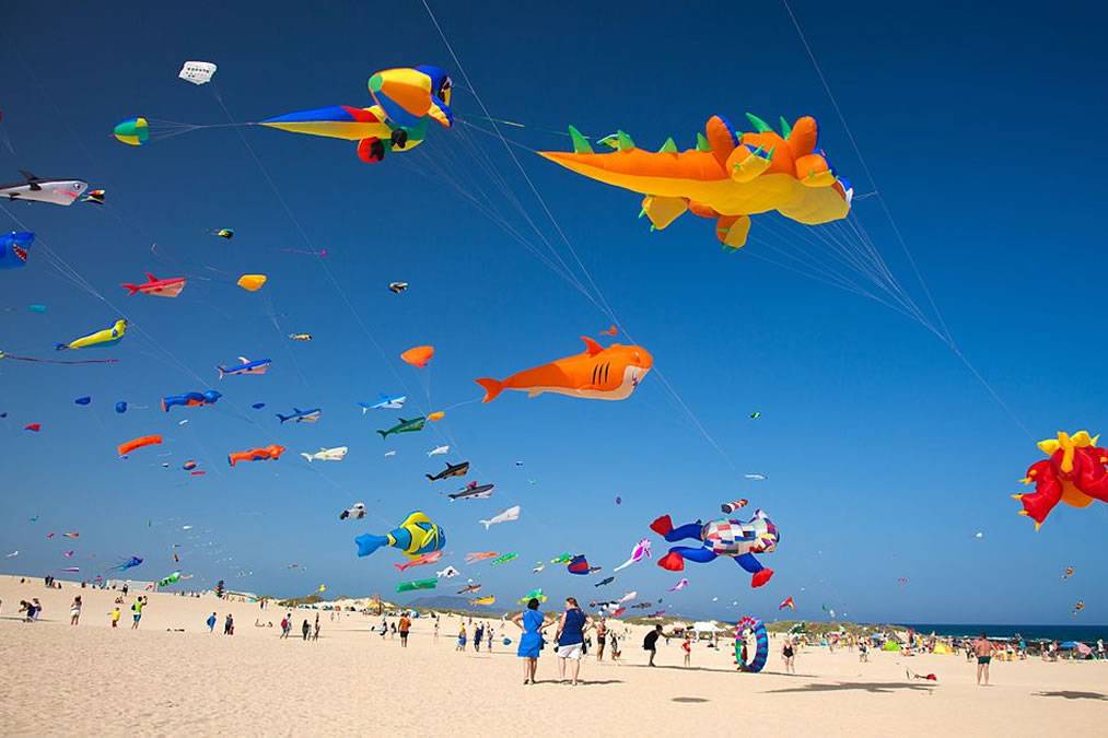 Colourful kites fill the skies of Corralejo