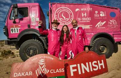The Walk For Life pink truck triumphs in its category at the Dakar Classic Rally