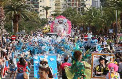 The Carnival parade fills the streets of Los Cristianos with colour and music