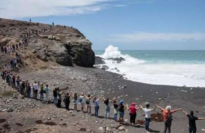 Human Chain in Fuerteventura against prospecting for rare minerals