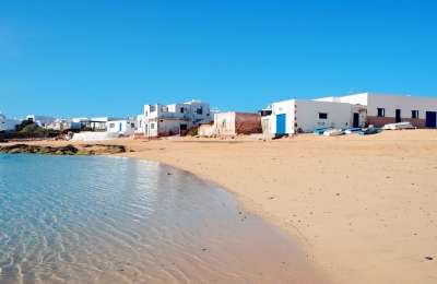 The abandoned village in the Canary Islands with paradise white sand beaches