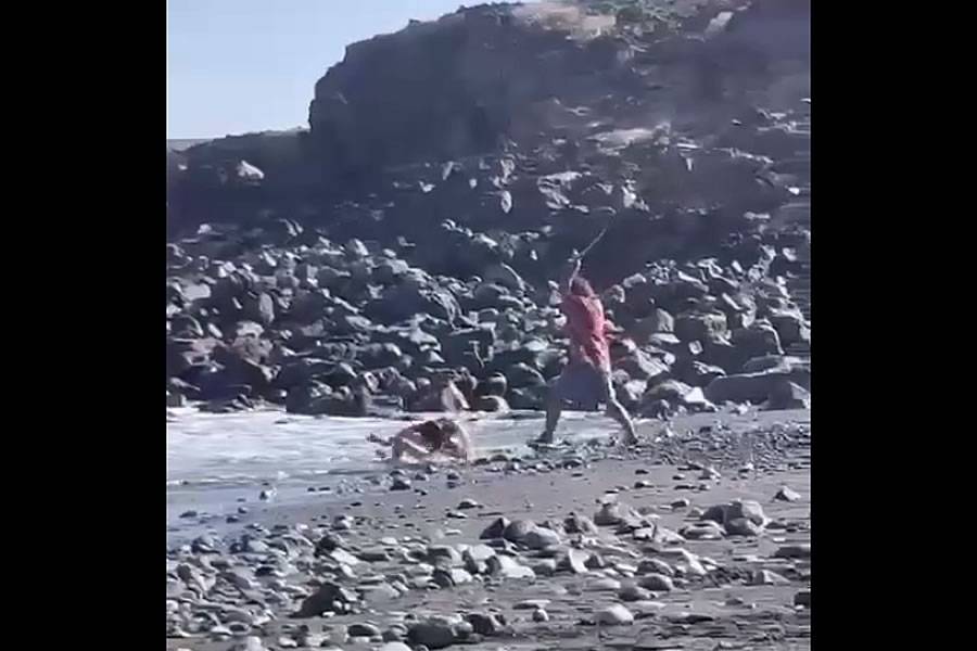VIDEO: Holidaymakers stunned as pickpocket is attacked on a Tenerife beach with a stick