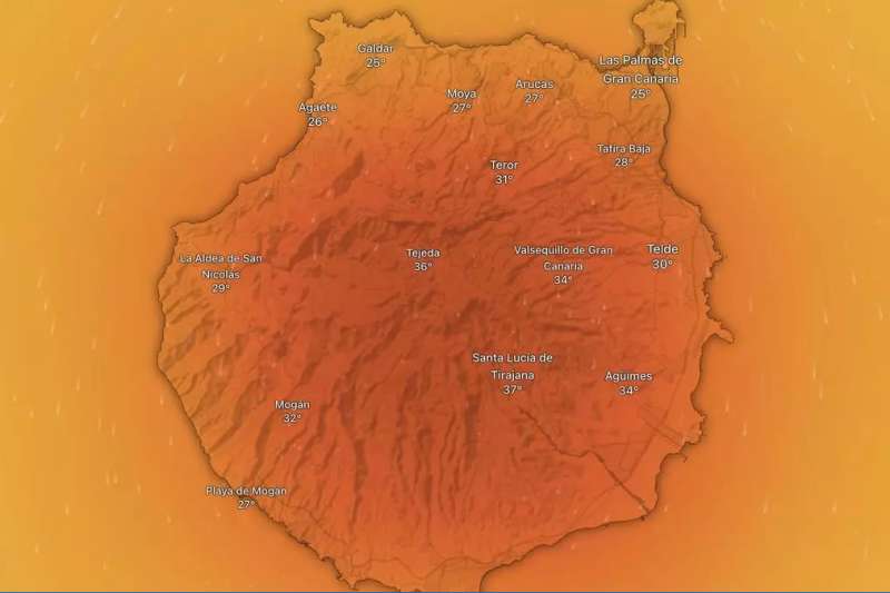 Emergency alert for extreme heat of 100 degrees Fahrenheit in Gran Canaria 