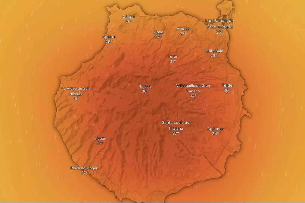 Emergency alert for extreme heat of 100 degrees Fahrenheit in Gran Canaria 