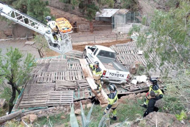 Man dies as car veers off road and lands on a building in a ravine in the south of Tenerife