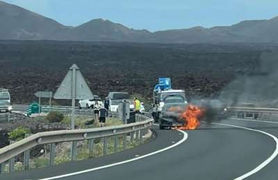 A moving car bursts into flames near the Uga roundabout