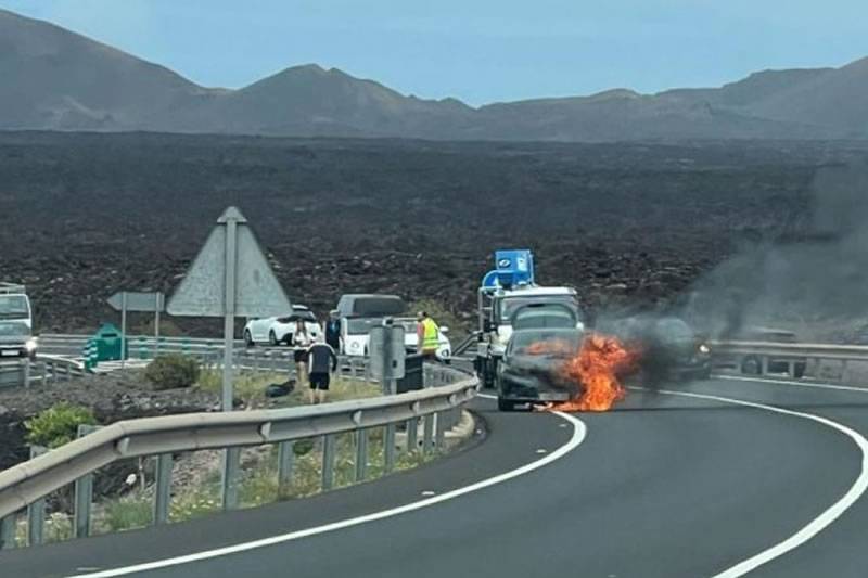 A moving car bursts into flames near the Uga roundabout