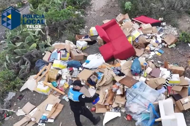 Police drone catches culprits red handed illegally dumping almost a ton of rubbish