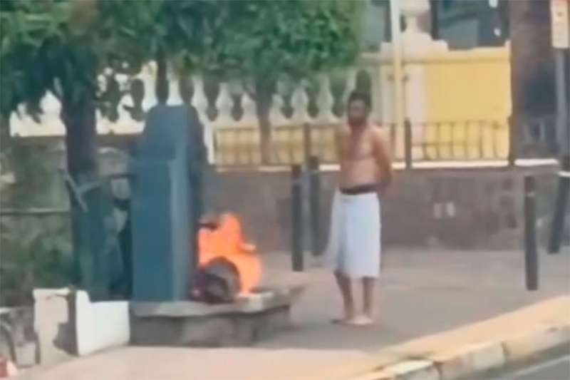 VIDEO: Unusual scene in Tenerife as man sets fire to his own clothes in the street
