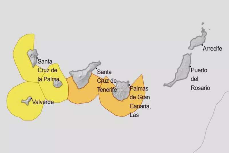 Orange and yellow weather warnings in five Canary Islands this weekend