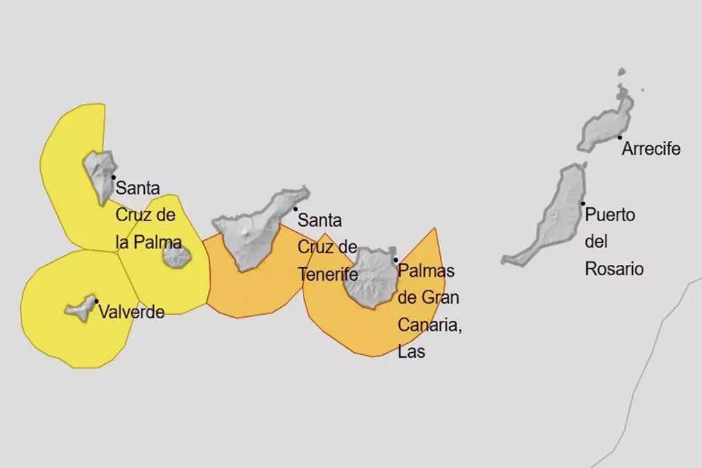 Orange and yellow weather warnings in five Canary Islands this weekend