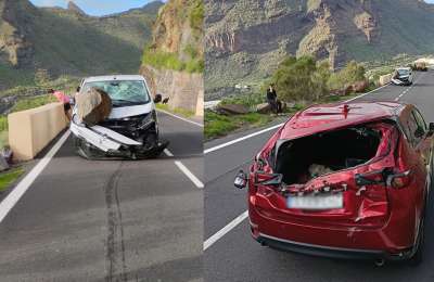 Drivers narrowly escape tragedy as huge rocks crash onto cars in Tenerife