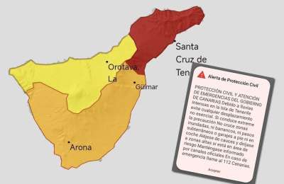 Red Alert for storms issued in north Tenerife and Emergency SMS sent to all mobile phones