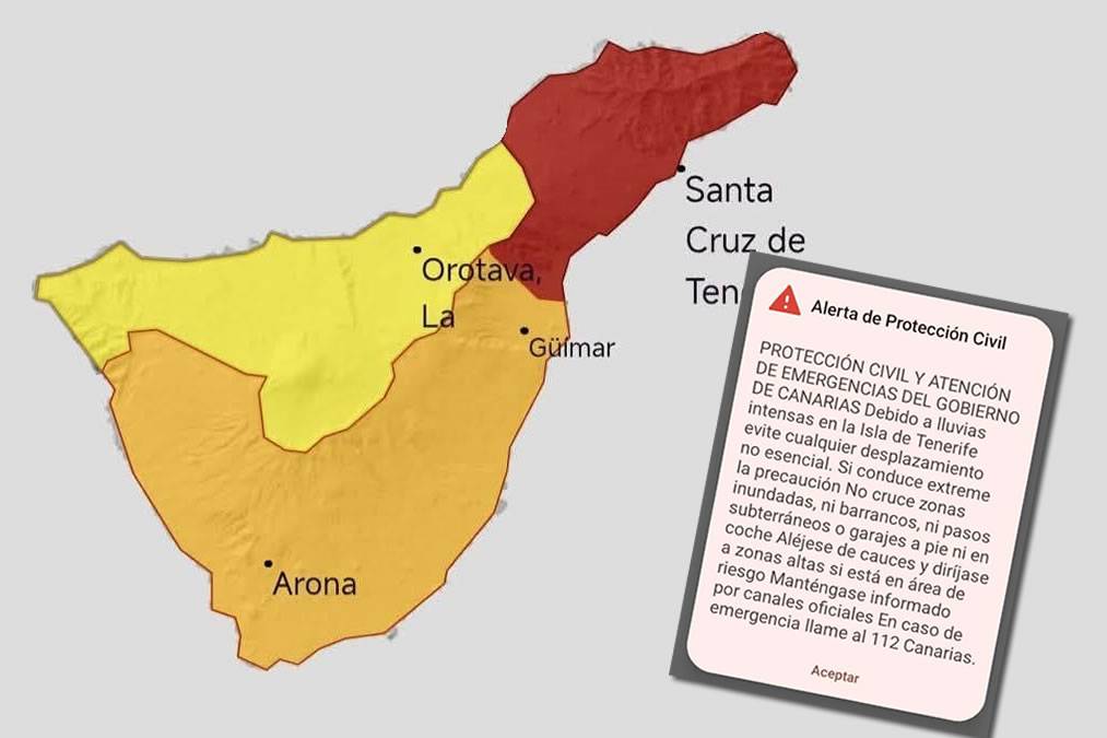 Red Alert for storms issued in north Tenerife and Emergency SMS sent to all mobile phones
