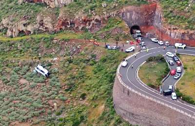 British tourist killed and 27 injured as coach full of holidaymakers plunges into a ravine in the Canary Islands