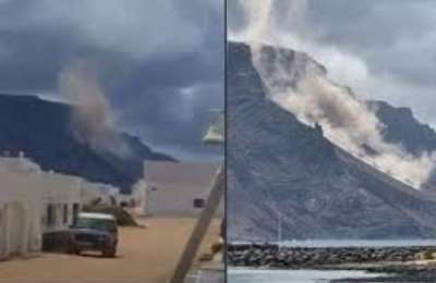 Landslide causes giant dust cloud in Lanzarote