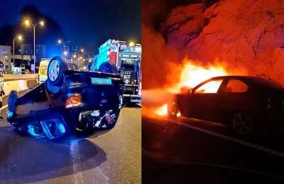 Car bursts into flames on the TF-1 motorway in Tenerife during busy night for firefighters