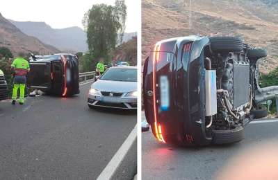 Driver trapped after car overturns in Mogán